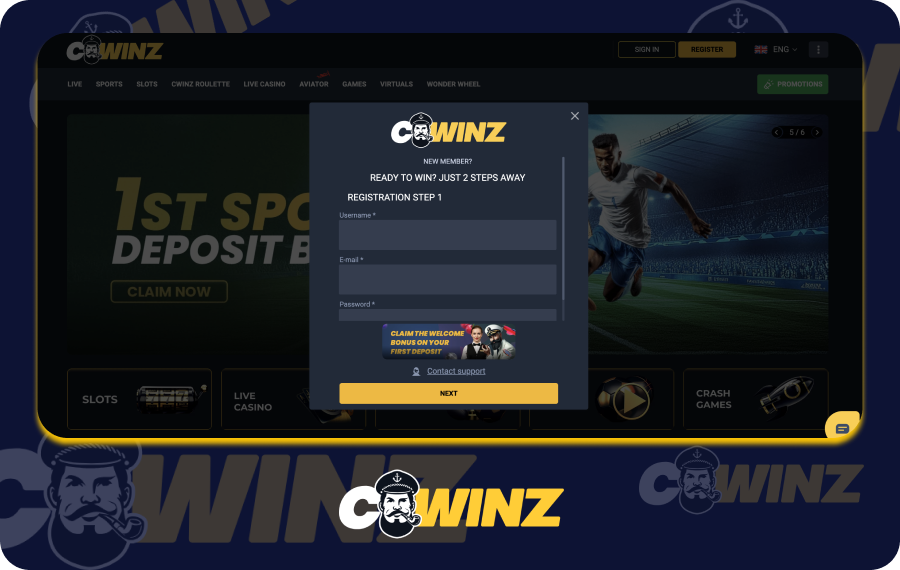 Registration at Cwinz Casino